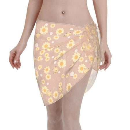 Adobk Women Beach Sarong Bathing Suit Cute Bee Print Wrap Skirt Sheer Bikini Swimsuit Cover Ups For Swimwear