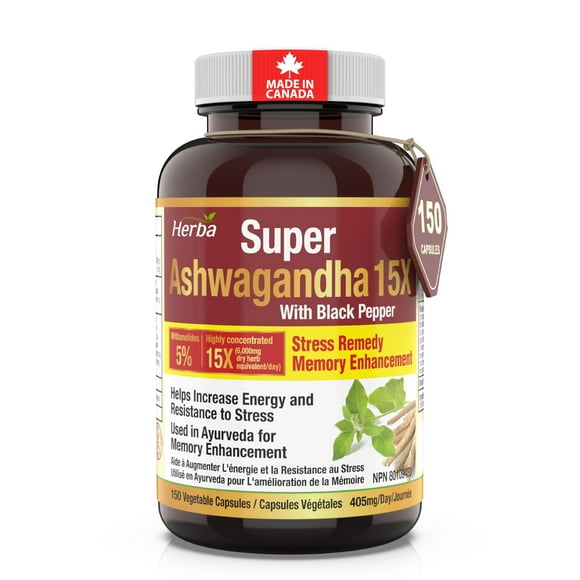 Herba Ashwagandha Capsule 15x - 150 Pills | 6000mg Per Day | 15:1 Concentration – Extra Strength – High Potency | Ashwagandha Supplement with Black Pepper for Increased Absorption