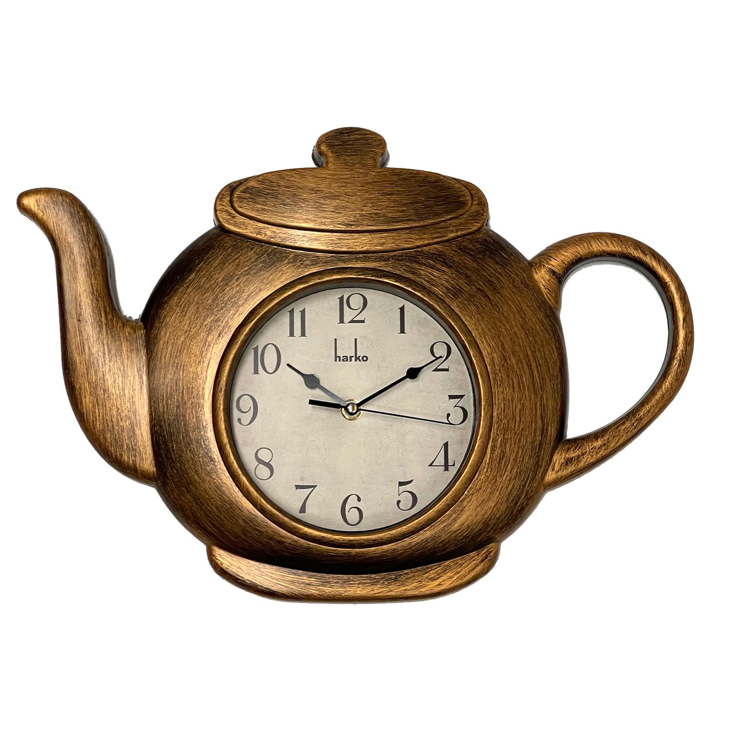 Harko Tea Kettle Kitchen Wall Clock, Antique Gold, 12x11 Inches - Walmart.com