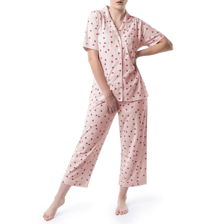 Fruit of the Loom Women s Short Sleeve Cotton Jersey Collared Cropped Pajama Set 2 Piece Sizes S 4X Walmart