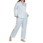 Miss Elaine Women’s 2-Pc. Striped Notched-Collar Pajamas Set, Turquoise, Large