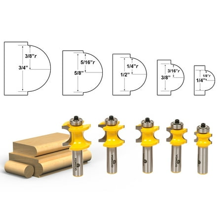 

Yonico 5 Bit Bullnose Router Bit Set C3 Carbide 1/2 Shank- 13515