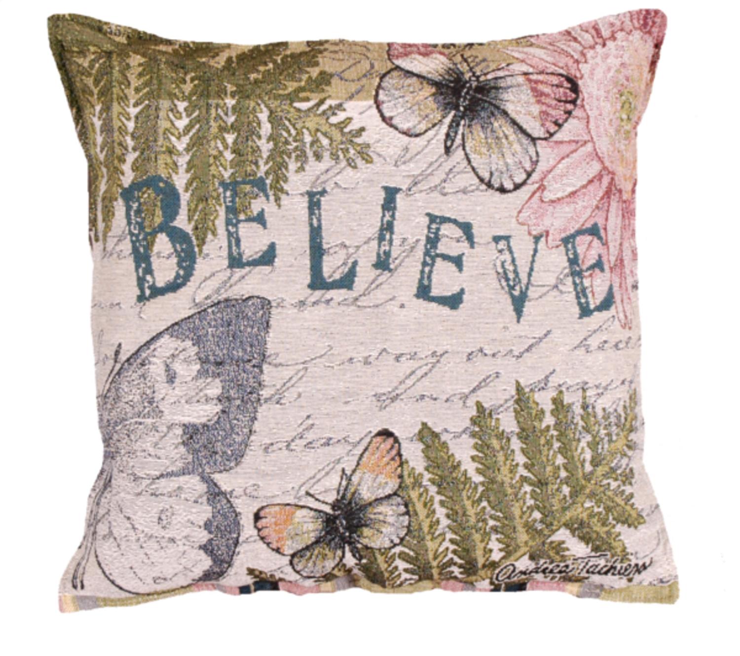 17" Butterfly Believe Tapestry Throw Pillow