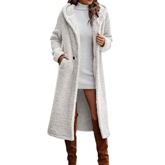 UJNDER Women's Winter 2025 Long Sleeve Solid Front Open Hooded Cardigan Jacket with Pockets Winter Coats for Women White L