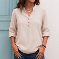 thumbnail image 4 of Pxiakgy Women's Long Sleeve Tops Henley Shirts Casual Trendy Button T Shirts 2025 Summer Basic Tunic Ladies' Autumn and Winter Fashionable Casual V Neck Button Loose Long Sleeved Shirt Top Beige L, 4 of 4