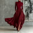 thumbnail image 2 of Long Skirt Sets Women 2025 High Waist Knit Dresses Autumn Winter Long Sleeve Slim Maxi Skirts Dress Long Style Elegant Atmospheric Dress Everyday Womens Wedding Guest Dress Deep Red XL, 2 of 4