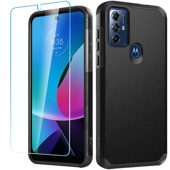 Designed for Motorola Moto G Pure /G Power 2022 Tough Strong Shock Absorption Hybrid Dual Layer Hard PC TPU Rubber   Screen Protector Phone Case Cover [Black]