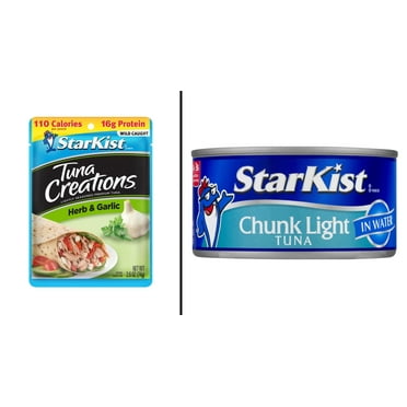 StarKist Chunk Light Tuna in Water 12 oz & Tuna Creations Herb & Garlic 2.6 oz Pouch