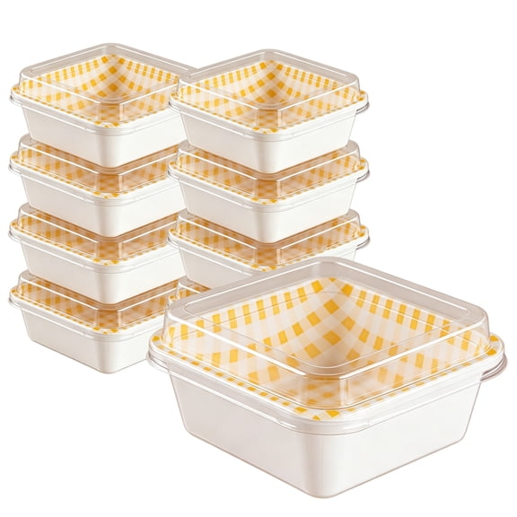 4.65 × 2.56 Square Cake Boxes, Yahome 50 Pcs Orange Grid Pattern Tiramisu Tray with Clear Lid, Small Dessert Holder, Cupcake Cookie Takeout Containers for Packing, Bakery, Party Use