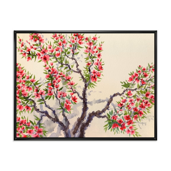Designart 'The Blossoming Tree With Red Flowers I' Traditional Framed Canvas Wall Art Print