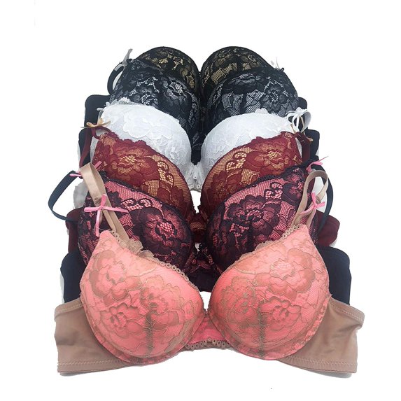 6 Pieces ADD 1 Cup Full Cup Demi Wired Double Push Up Bra B/C (34B, 1724-B37LI5)