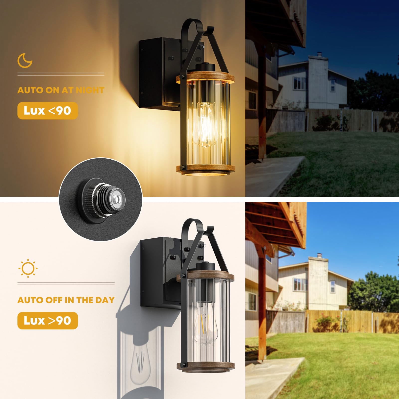 Dusk to Dawn Outdoor Porch Light with GFCI Outlet Anti-Rust Waterproof Industrial Outdoor Lantern Exterior Work Lights Rustic Wall Light,1 Pack