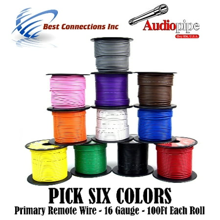 - 16 GA 100 FT SPOOLS PRIMARY AUTO REMOTE POWER GROUND WIRE CABLE (6 ROLLS)