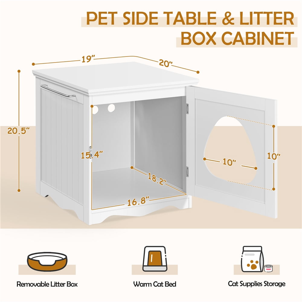Yaheetech Enclosed Pet Litter Box Indoor Decorative Pet Side Table, White