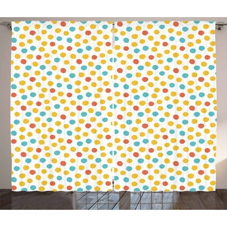 Polka Dot Curtains 2 Panels Set Colorful Brush Ink Art Inspired