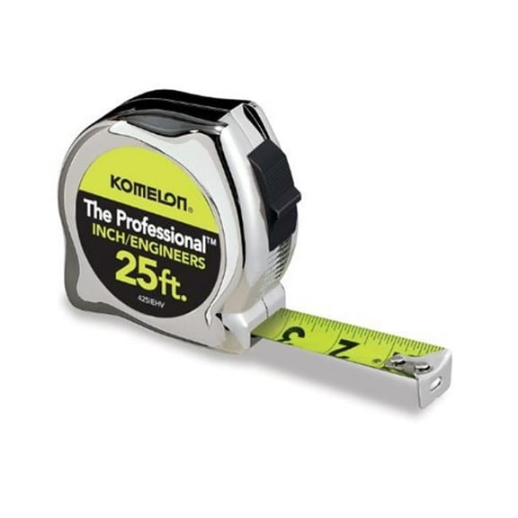 Komelon Usa  25 ft. x 1 in. High Viz Chrome Professional, Inch Engineer Tape Measure