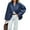 Navy Blue, variant on Women Cropped Trench Coat Oversized Double Breasted Lapel Long Sleeve Short Jacket Fashion Outerwear Navy Blue M