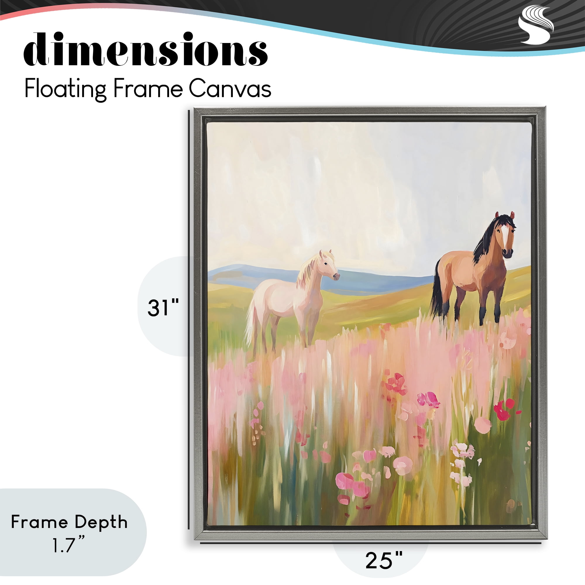 Stupell Industries Wild Horses in Pink Meadow Gray Framed Floater Canvas Wall Art, design by The Prints Vibe