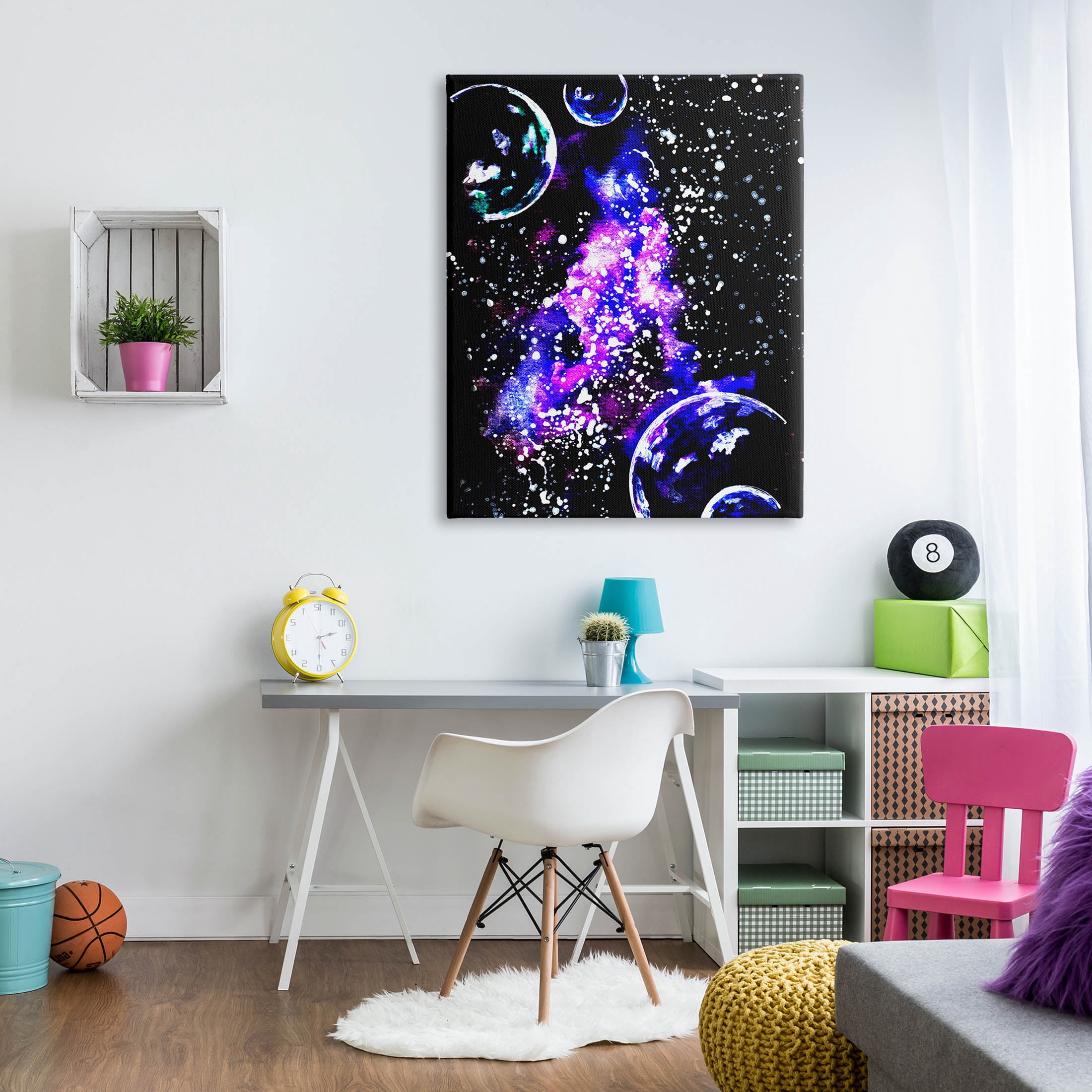 Bold Purple Galaxy Nebula Art for Kids Painting Gallery Wrapped Canvas Print Wall Art