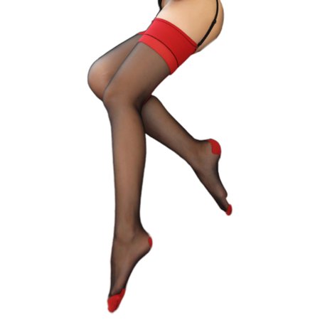 

Women Back Seam Thigh High Stockings Sexy Contrast Color Sheer Nylon Long Socks