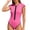 Hot Pink Swimsuit for women, variant on Womens One Piece Swimwear Solid Textured Fabric Front Zipper Cap Sleeve Contrast Trim Casual Sporty Moderate Coverage Bathing Wear For Surfing Beach Resort Summer Vacation Daily Outdoor Use
