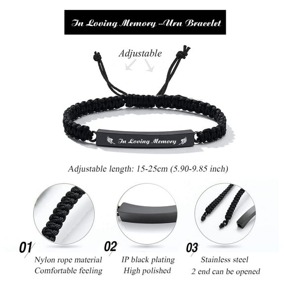 Cremation Bracelet Adjustable Urn Bracelet for Ashes for Women Men Braided Bracelets Keepsake Memorial Bracelet for Human Pet - In Loving Memory