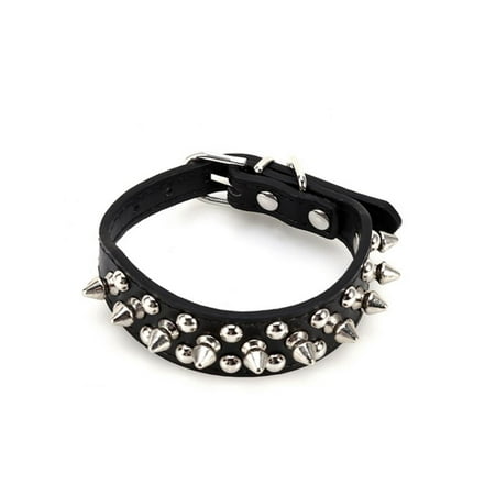 Lv. life Pet Adjustable PU Leather Studded Spiked Buckle Cat Puppy Dog Collar Rivet Strap Black XS , Cat Collar, PU Leather