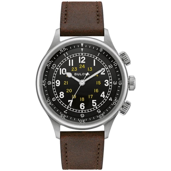 Bulova 96A245 Men's A-15 Pilot Black Dial Brown Strap Watch