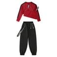 thumbnail image 3 of Haitryli Kids Girls 3Pcs Hip Hop Jazz Dance Outfits Hollow Out Crop Top Baggy Cargo Pants Streetwear Red 14, 3 of 5