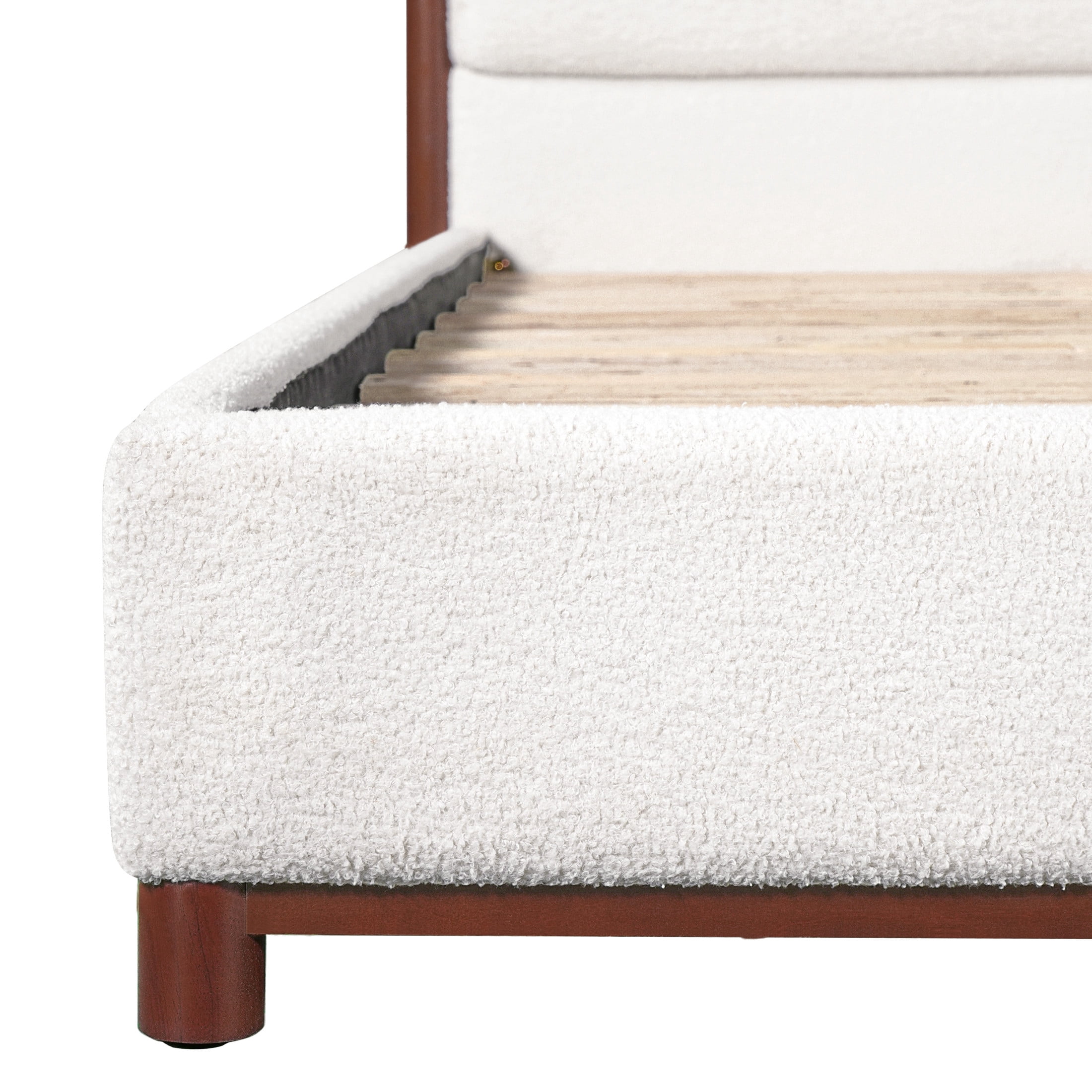 Christopher Knight Home Modern King Upholstered Platform Bed Frame with Headboard, Walnut+White