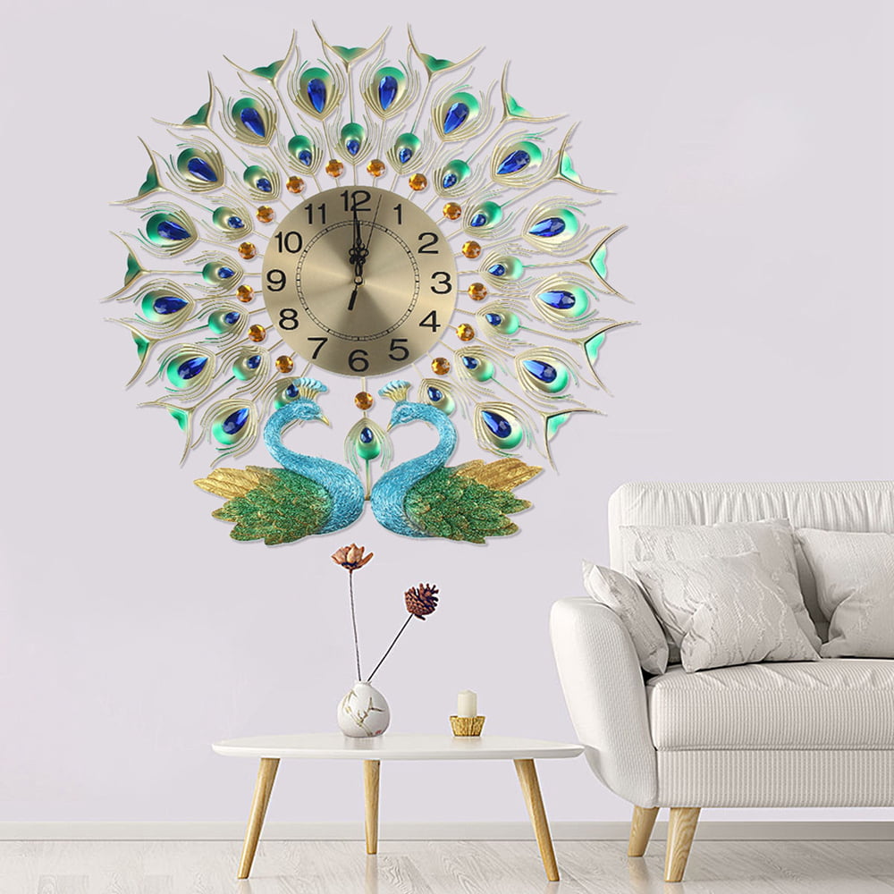 Modern Creative Fashion Art 3D Crystal Jeweled Wall Clock Room Hanging Decor 