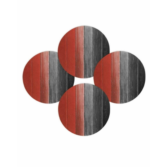 Round Placemats Set of 4 Red Grey Wood Grain Place Mats Washable Woven Placemat Farm Wooden Circle Braided Table Mat for Kitchen Dining Table Party Home Decor 15 Inch