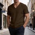 thumbnail image 2 of Men's Cotton Linen T-Shirts V Neck Premium Basic Short Sleeve Tees - Fitted Style, Ultra Soft, Comfort Tops Coffee, 2 of 8