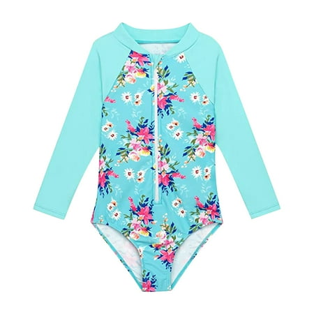 Baby and Toddler Girls Beating Suits for Girls Swimsuit Rash Guard Long Girls Bikini Sleeve 1 Piece Zipper Girls Bikinis Bathing Suits Upf 50+ Girls Swimsuit Cover Up Sun Protections