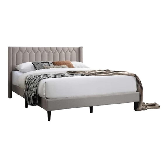Liana Full Bed-Tufted Light Brown Burlap Upholstery-Foam Padding