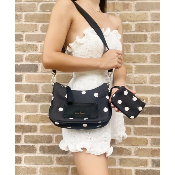 Kate Spade New York Women's Chelsea Printed Small Nylon Crossbody Bag (Black Multi)
