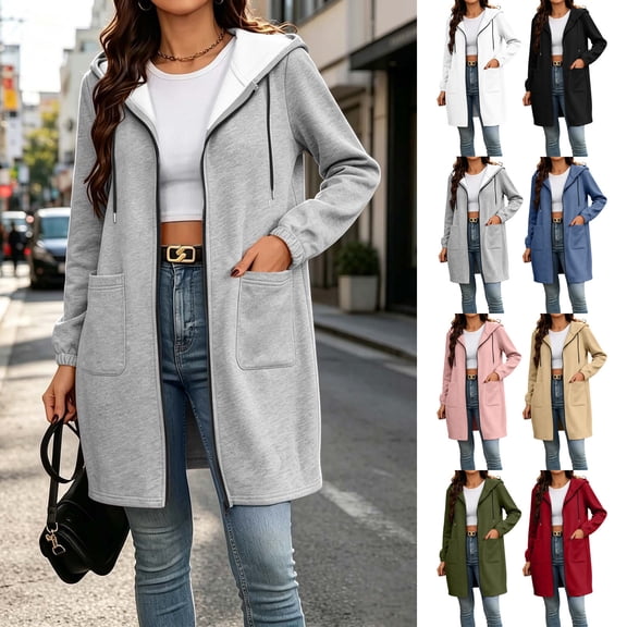 Miqool Long Hoodies for Women Long Sleeve Button Down Sweatshirts Drawstring Casual Fall Winter Track Jackets with Pockets