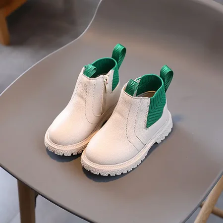 

GEDER-S1 Toddler Girls Color-block Patchwork Socks Boots Soft-soled Anti-slip High Top Shoes For Winter