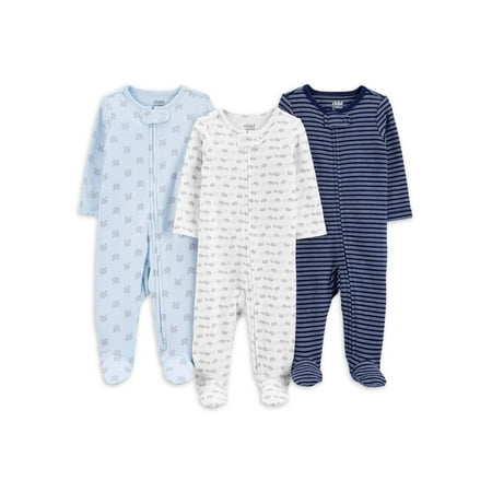 Carter's Child of Mine Baby Boys Interlock Cotton Sleep 'N Play Pajamas, 3-Pack, Preemie-6/9 Months