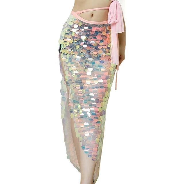braveheart AssortedColor Party Ready Belly Dance Hip Scarf With Elastic Mesh Lining Unique Unbalanced Colorful Pink L