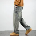 thumbnail image 2 of Pantalones con bolsillos, pierna ancha, pantalones vaqueros para hombre, pantalones vaqueros rectos para hombre, estilo coreano holgado, novedad de Y2k, pantalones casuales con estilo Y2k vintage, 2 of 5