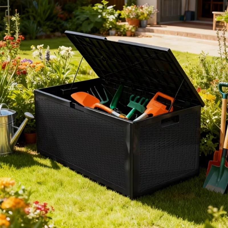 100 Gallon Resin Deck Box, Lockable Patio Outdoor Storage Box for Furniture, Garden Tools and Tools Storage, Waterproof Outside Storage Boxes for Garden, Terrace Furniture