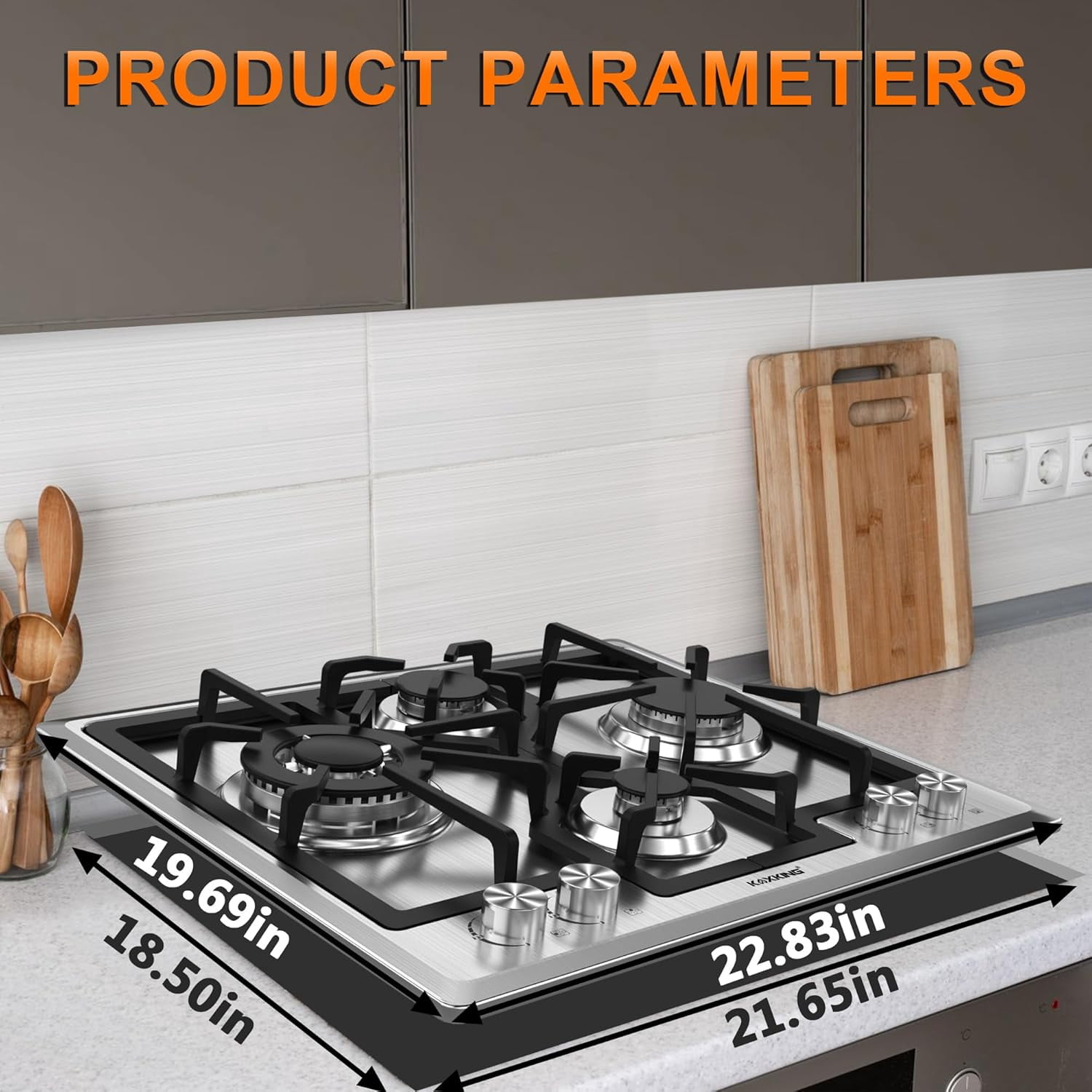 24 inch Gas Cooktop, Bulit-in Gas Stove Top with 4, 24 Inch NG/LPG Convertible Cooktops, Four Burner Propane Cooktop with Thermocouple Protection, Stainless Steel