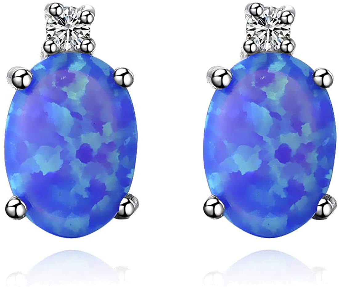 Fancime 925 Sterling Silver Geometric Sutd Earrings Blue Simulated Opal Delicate Jewelry Earrings For Women Girls