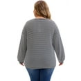 thumbnail image 4 of Agnes Orinda Women's Plus Size Striped Tops Crew Neck Long Sleeve Elastic Cuffs Casual Basic Blouse 2X Black, 4 of 4