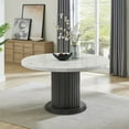 thumbnail image 2 of Valencia 54" Rd White Faux Marble Dining Tbl w/Gray PVC Pedestal+Gray Wood Base, 2 of 5