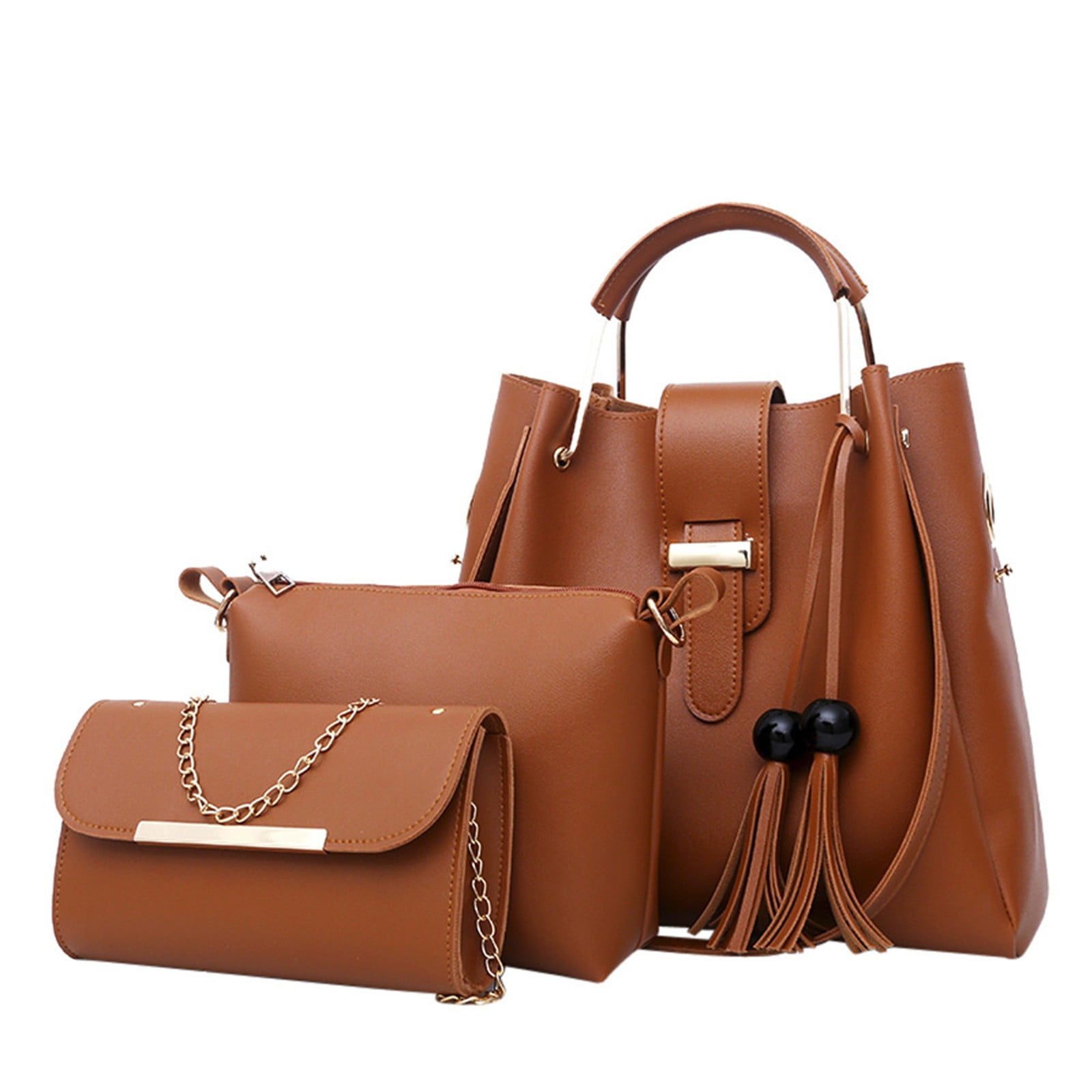 Quinlirra Set of 3 Purses for Women Tote Purse and Wallet Set Shoulder Satchel Bags, Women Handbag Wallet Tote Bag Shoulder Bag, Gifts for Women-Brown&Set of 3