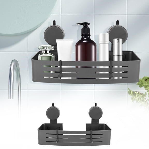Grusce Shower Caddy Suction Cup, No Drilling Removable Shower Shelf with Portable Hooks, Aluminum Rustproof Bath Shower Rack Organizer for Bathroom Storage