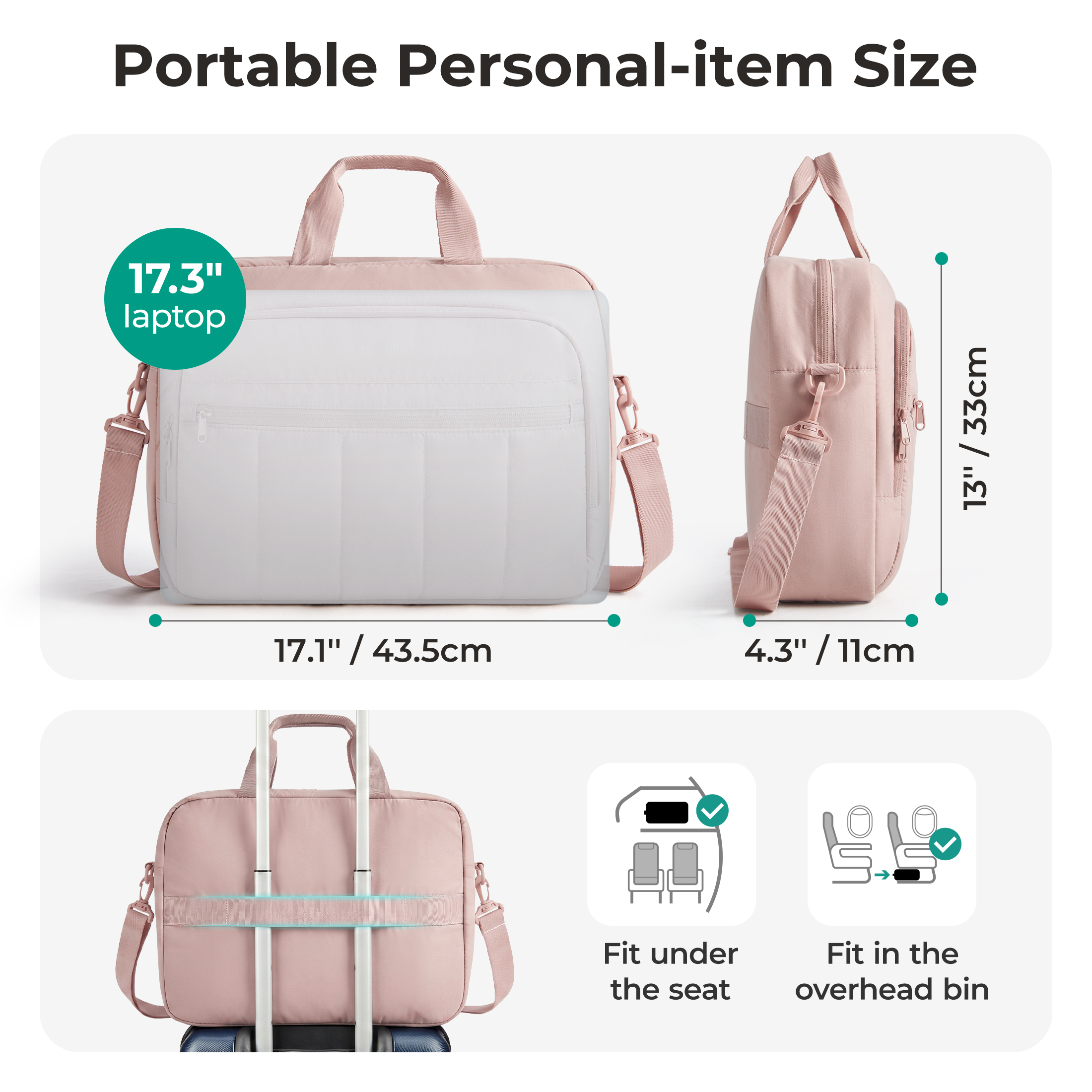 BAGSMART 17.3" Laptop Bag Briefcase, Pink photo 4