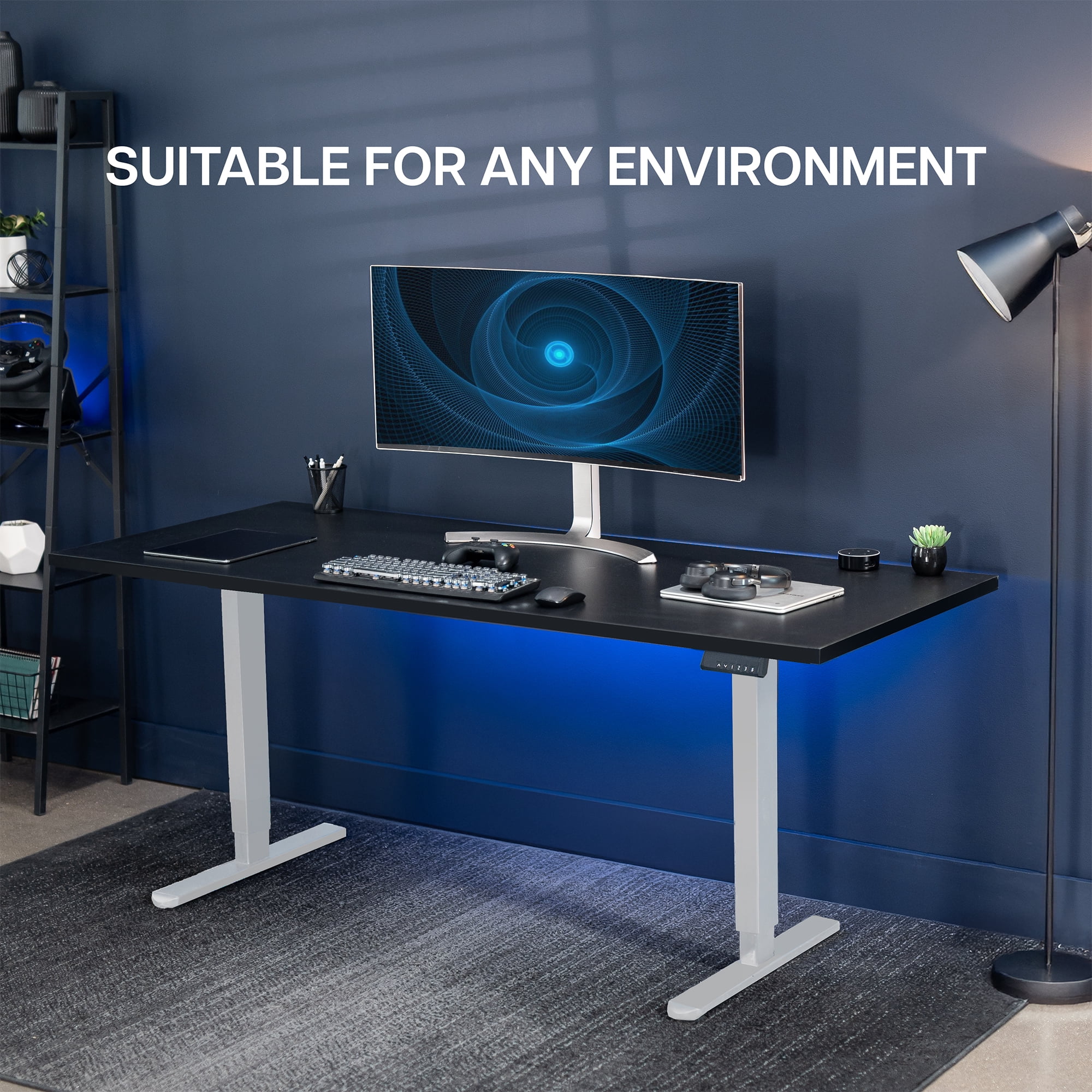 VIVO Dual Motor 71” x 30” Standing Desk, 1-Piece Black Top, White Frame